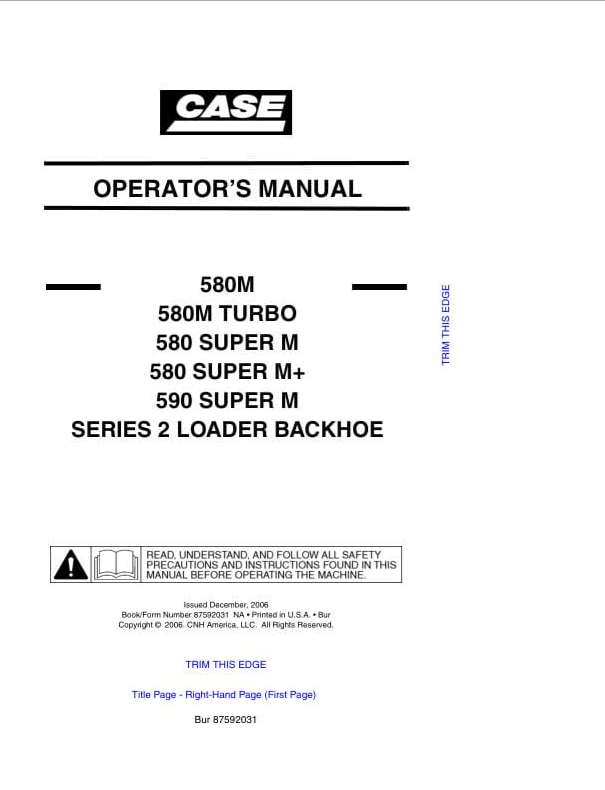 Case Loader Backhoe Series 2 580M to 590 Super M Operator Manual PDF