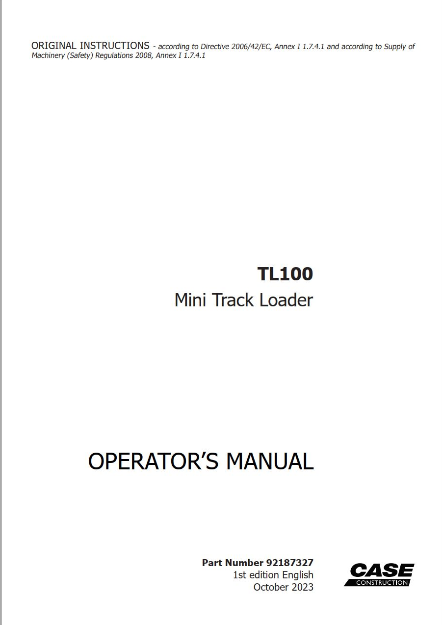 Case Mini Track Loader TL100 Operator Manual PDF