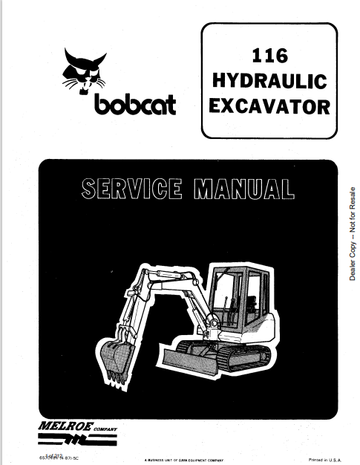 BOBCAT 116 HYDRAULIC EXCAVATOR SERVICE MANUAL (6570484) - PDF FILE