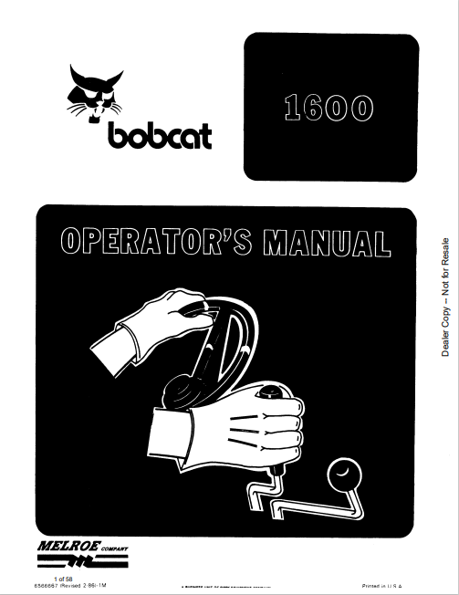 BOBCAT 1600 OPERATOR'S MANUAL (6566667) - PDF FILE