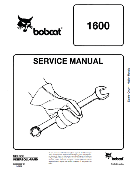 BOBCAT 1600 SERVICE MANUAL (6566906) - PDF FILE