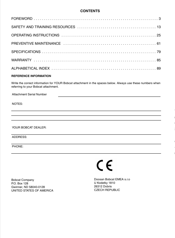 BOBCAT 18PLA, 24PLA, PNSFL PLANER (6989704ENGB) OPERATION & MAINTENANCE MANUAL PDF FILE