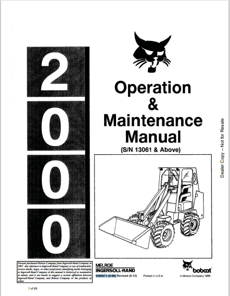 BOBCAT 2000 OPERATION & MAINTENANCE MANUAL (6566671) - PDF FILE