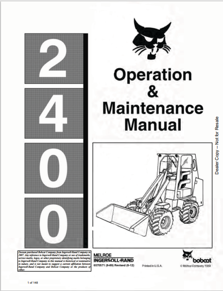 BOBCAT 2400 OPERATION & MAINTENANCE MANUAL (6570571) - PDF FILE
