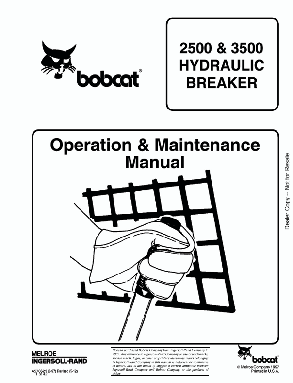 BOBCAT 2500, 3500 HYDRAULIC BREAKER (6570621) OPERATION AND MAINTENANCE MANUAL PDF FILE