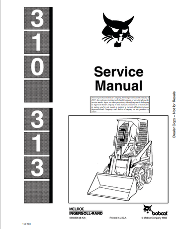 BOBCAT 310, 313 SERVICE MANUAL (6556606) - PDF FILE