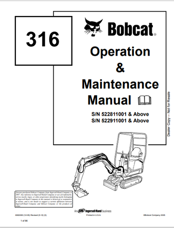 BOBCAT 316 OPERATION & MAINTENANCE MANUAL (6902283) - PDF FILE