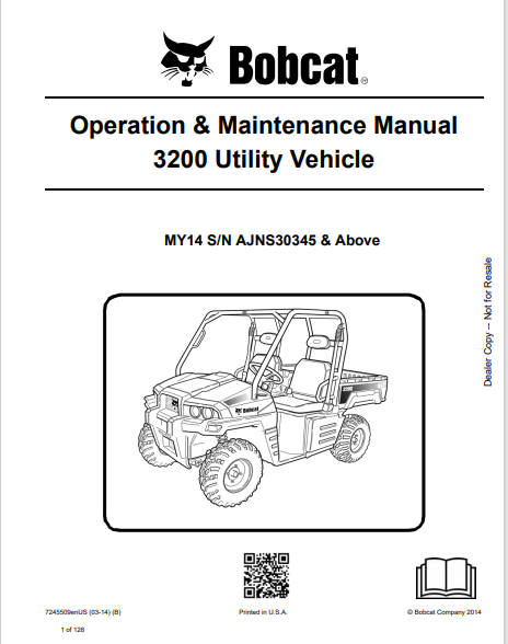BOBCAT 3200 UTILITY VEHICLE OPERATION & MAINTENANCE MANUAL (7245509) - PDF FILE
