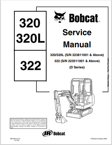 BOBCAT 320, 320L, 322 SERVICE MANUAL (6901062) - PDF FILE
