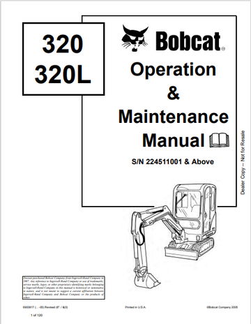 BOBCAT 320, 320L OPERATION & MAINTENANCE MANUAL (6724910) - PDF FILE