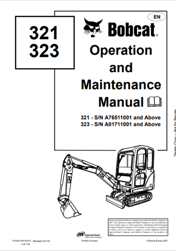 BOBCAT 321, 323 OPERATION AND MAINTENANCE MANUAL (7141831) - PDF FILE