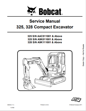 BOBCAT 325, 328 COMPACT EXCAVATOR SERVICE MANUAL (6904770) - PDF FILE