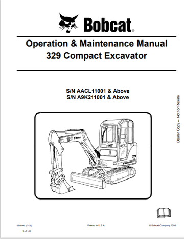 BOBCAT 329 Compact Excavator Operation & Maintenance Manual 6986945 - PDF
