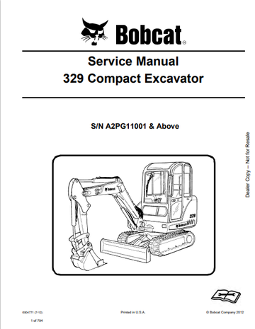 BOBCAT 329 COMPACT EXCAVATOR SERVICE MANUAL (6904771) - PDF FILE