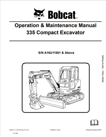 BOBCAT 335 COMPACT EXCAVATOR OPERATION & MAINTENANCE MANUAL (6904774) - PDF FILE