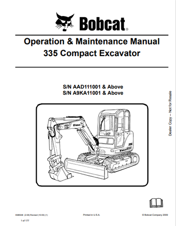 BOBCAT 335 COMPACT EXCAVATOR OPERATION & MAINTENANCE MANUAL (6986948) - PDF FILE