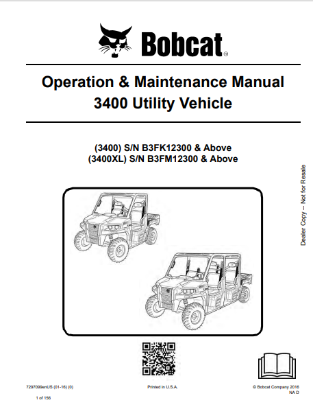 BOBCAT 3400 & 3400XL Utility Vehicle Operation and Maintenance PDF (7297099)