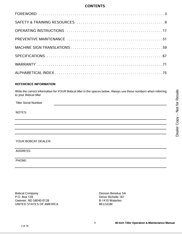 BOBCAT 38 INCH TILLER (6901227) OPERATION & MAINTENANCE MANUAL PDF DOWNLOAD