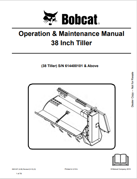 BOBCAT 38 INCH TILLER OPERATION & MAINTENANCE MAMUAL (6901227) - PDF FILE