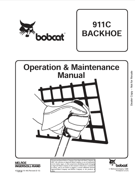 BOBCAT 3911C BACKHOE OPERATION & MAINTENANCE MANUAL (6722616) - PDF FILE