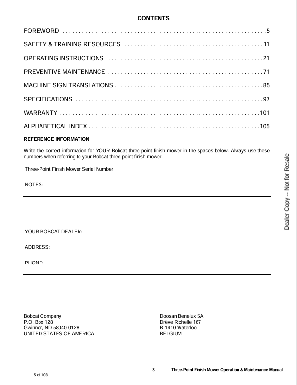 BOBCAT THREE-POINT FINISH MOWER 3FM60, 3FM72, 3FM84 (6989545) OPERATION & MAINTENANCE MANUAL PDF FILE