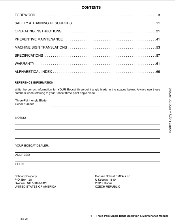 BOBCAT 3PT ANGLE BLADE (7381646) OPERATION AND MAINTENANCE MANUAL PDF FILE
