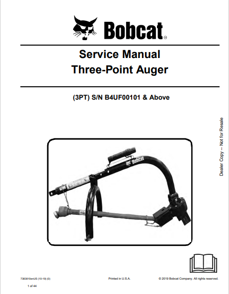 BOBCAT 3PT THREE-POINT AUGER SERVICE MANUAL (7383810) - PDF FILE