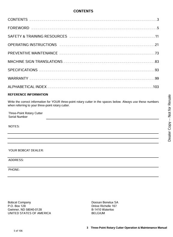 BOBCAT 3RC60SB, 3RC72SB, 3RC60SC, 3RC72SC ROTARY CUTTER (6989548) OPERATION AND MAINTENANCE MANUAL PDF FILE