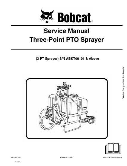 BOBCAT 3 PT SPRAYER THREE-POINT PTO SERVICE MANUAL (6987353) - PDF FILE