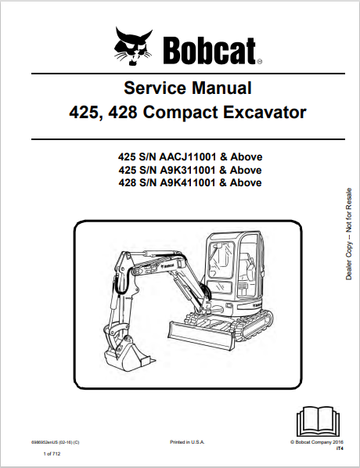 BOBCAT 425, 428 COMPACT EXCAVATOR SERVICE MANUAL (6986952) - PDF FILE