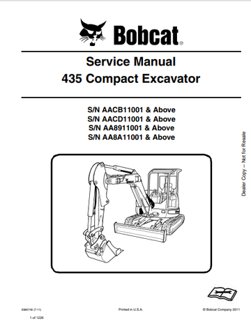 BOBCAT 435 COMPACT EXCAVATOR SERVICE MANUAL (6986749) - PDF FILE