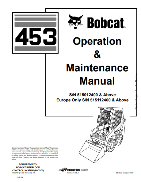 BOBCAT 453 OPERATION & MAINTENANCE MANUAL (6900784) - PDF FILE