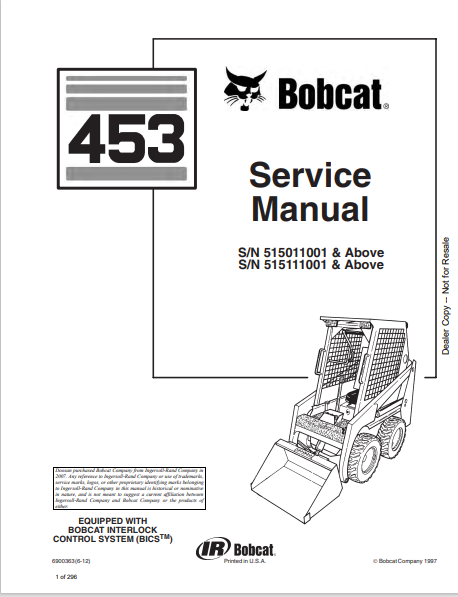 BOBCAT 453 SERVICE MANUAL (6900363) - PDF FILE