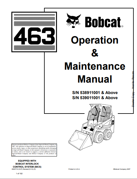BOBCAT 463 OPERATION & MAINTENANCE MANUAL (6903710) - PDF FILE