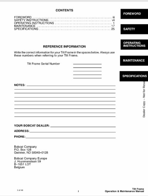 BOBCAT 48, 60 TILT FRAME (690165ENUS) OPERATION & MAINTENANCE MANUAL PDF DOWNLOAD