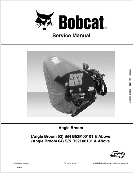 BOBCAT 52, 64 ANGLE BROOM SERVICE MANUAL (7395758) - PDF FILE