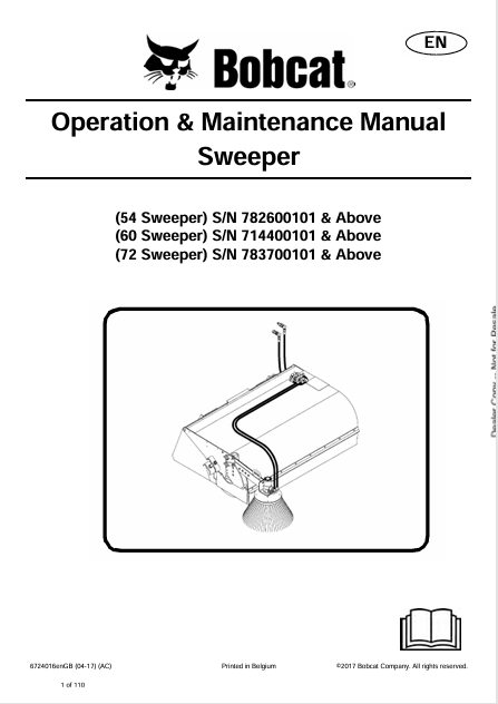 BOBCAT 54, 60, 72 SWEEPER OPERATION & MAINTENANCE MANUAL (6724016) - PDF FILE