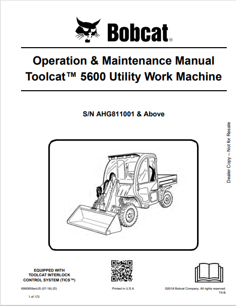 BOBCAT 5600 TOOLCAT UTILITY WORK MACHINE OPERATION & MAINTENANCE MANUAL (6990859) - PDF FILE