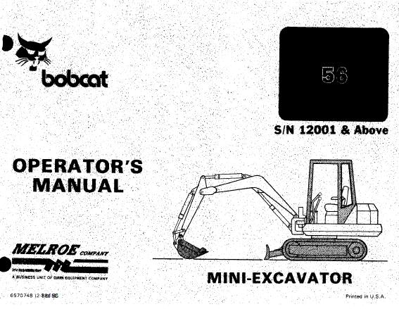 BOBCAT 56 MINI-EXCAVATOR OPERATION & MAINTENANCE MANUAL - PFD FILE