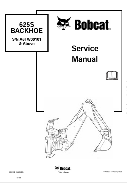 BOBCAT 625S BACKHOE SERVICE MANUAL (6986908) - PDF FILE