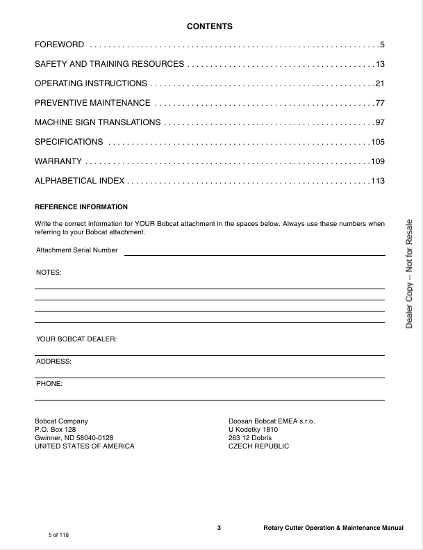 BOBCAT 66, 66HF, 72, 72HF, 80 ROTARY CUTTER (6990844ENUS) OPERATION AND MAINTENANCE MANUAL PDF FILE