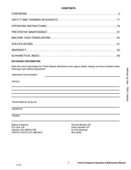 BOBCAT TRENCH COMPACTOR (6900823ENUS) OPERATION & MAINTENANCE MANUAL PDF DOWNLOAD
