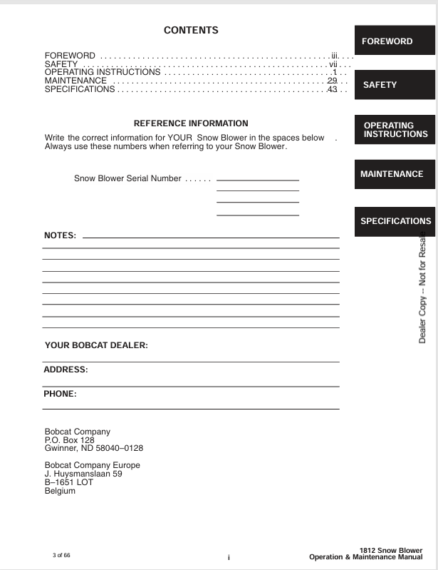BOBCAT SNOW BLOWER 1812 (6901168) OPERATION & MAINTENANCE MANUAL PDF DOWNLOAD