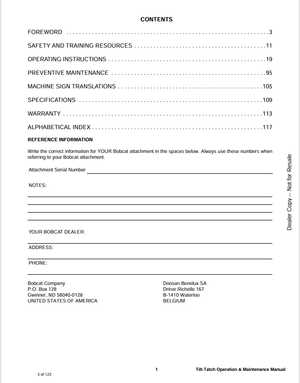 BOBCAT TILT-TATCH (6903158ENUS) OPERATION & MAINTENANCE MANUAL PDF DOWNLOAD