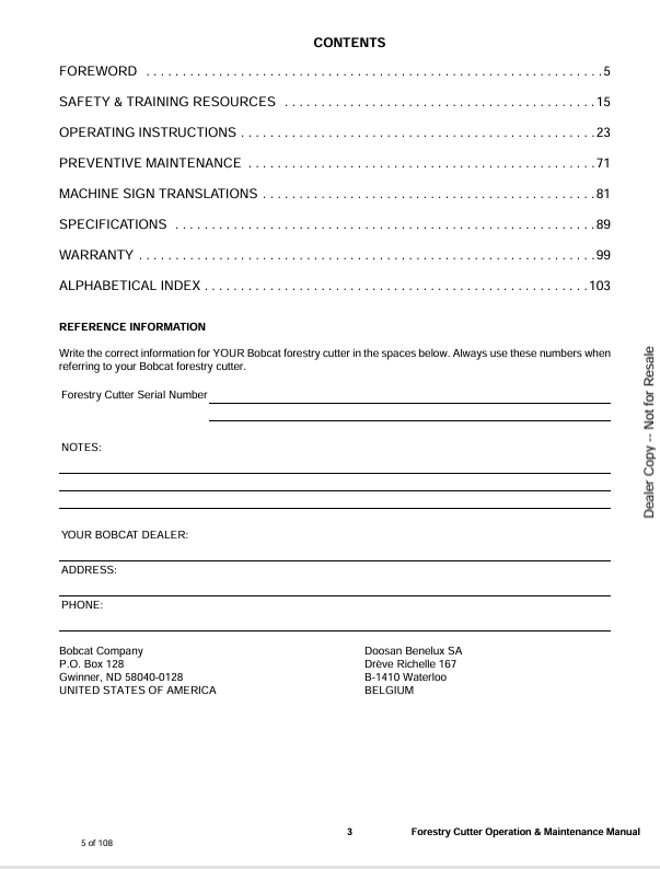 BOBCAT FORESTRY CUTTER (6904961ENUS) OPERATION & MAINTENANCE MANUAL PDF FILE