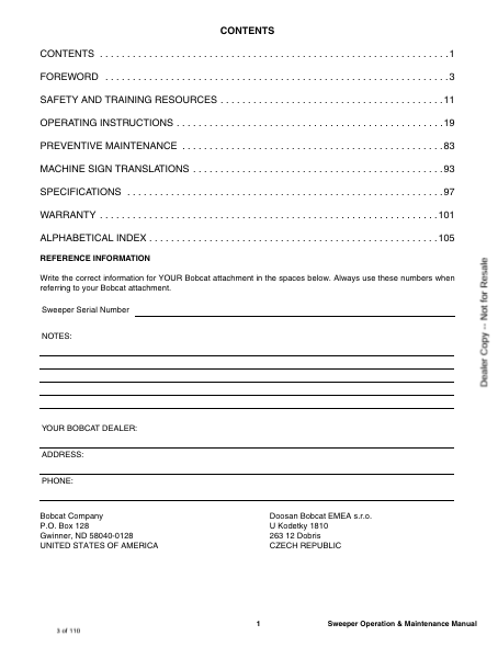 BOBCAT 36, 44, 48, 54 SWEEPER (6986561ENUS) OPERATION & MAINTENANCE MANUAL PDF DOWNLOAD