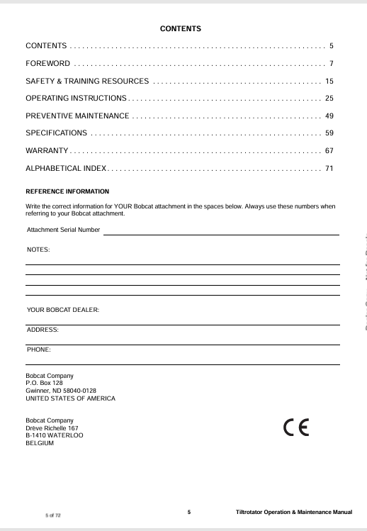 BOBCAT TILTROTATOR (6987443-EN) OPERATION & MAINTENANCE MANUAL PDF DOWNLOAD