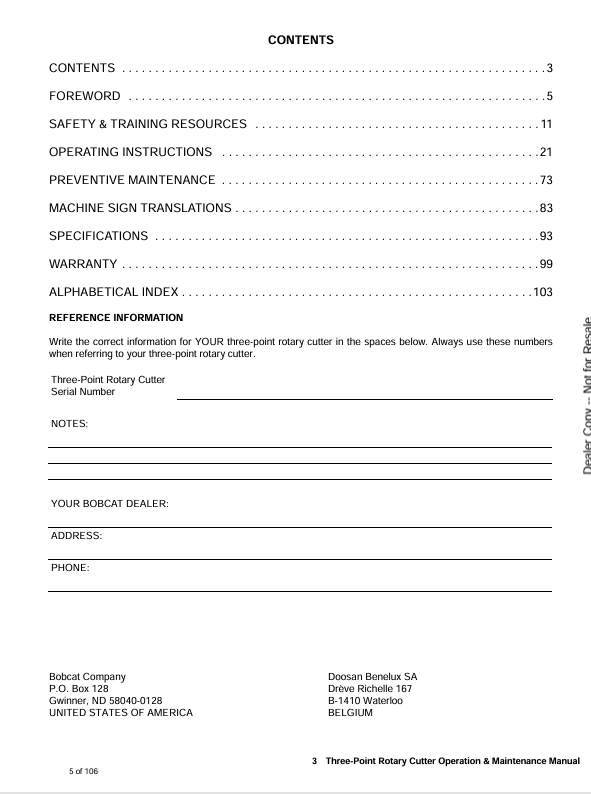 BOBCAT THREE-POINT ROTARY CUTTER (6989548) OPERATION & MAINTENANCE MANUAL PDF DOWNLOAD