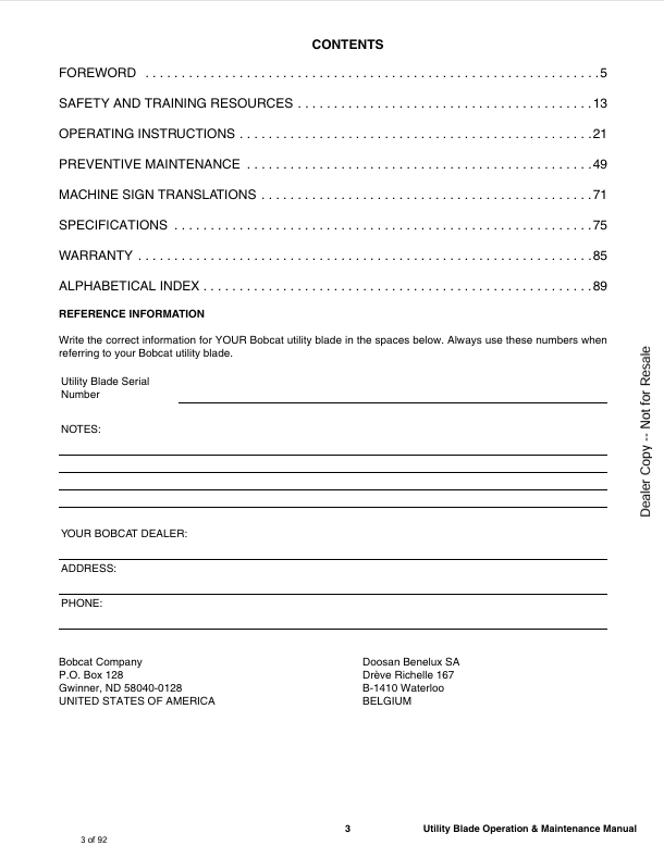 BOBCAT UTILITY BLADE (6990065) OPERATION AND MAINTENANCE MANUAL PDF FILE