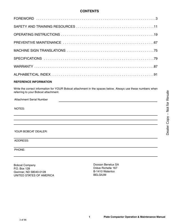 BOBCAT PCF34, PCF64 PLATE COMPACTOR (6990311ENUS) OPERATION & MAINTENANCE MANUAL PDF FILE